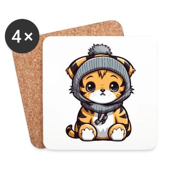 Tiger Winter Tier Baby Comic - Untersetzer (4er-Set) - Weiß - Vorne