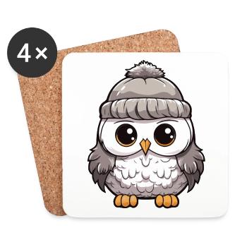 Eule Winter Tier Baby Comic - Untersetzer (4er-Set) - Weiß - Vorne