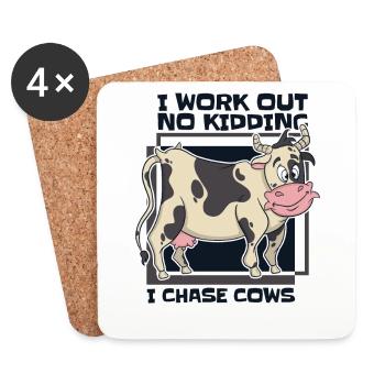 Je m’entraîne sans blague, je chasse les vaches, agriculteur biologique, agriculteur - Dessous de verre (lot de 4) - blanc - Devant