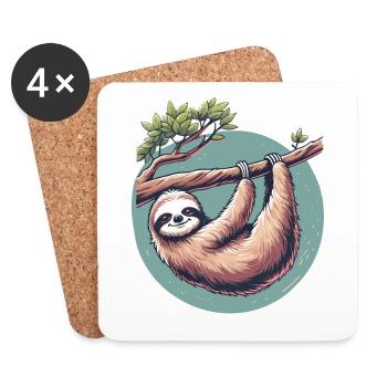 Relaxed sloth serenity at tree - Coasters (set of 4) - white - Front