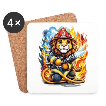 Lion, Pompier, Pompier, Flammes, Héros - Dessous de verre (lot de 4) - blanc - Devant