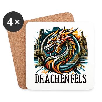 Drache Drachenkopf Logo Ruine Drachenfels - Untersetzer (4er-Set) - Weiß - Vorne