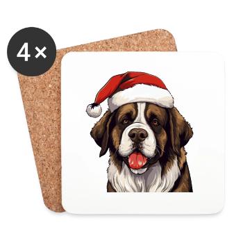 Saint Bernand chien Noël Portrait de Noël - Dessous de verre (lot de 4) - blanc - Devant