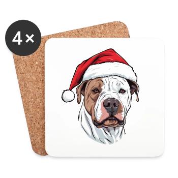 Dogue Argentino chien Noël Portrait Noël - Dessous de verre (lot de 4) - blanc - Devant