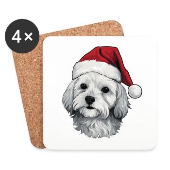 Malteser Hund Weihnachten Porträt Xmas - Untersetzer (4er-Set) - Weiß - Vorne