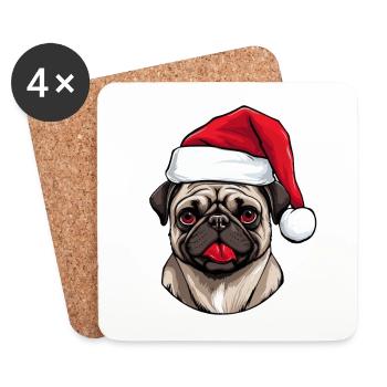 Carlin chien carlin Noël Portrait de Noël - Dessous de verre (lot de 4) - blanc - Devant