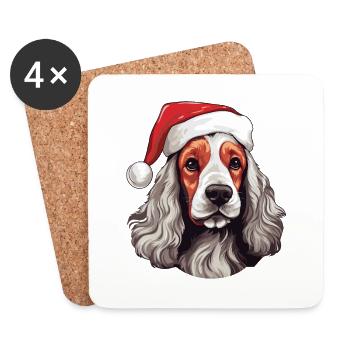 Cocker Épagneul chien Noël Portrait de Noël - Dessous de verre (lot de 4) - blanc - Devant