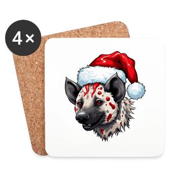 Hyène Noël Animal Portrait Noël - Dessous de verre (lot de 4) - blanc - Devant