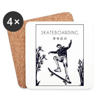 Skateboarding Chinese Hanzi Skatepark Skatergirl - Untersetzer (4er-Set) - Weiß - Vorne