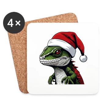 LézardPortrait animal de Noël lézard Noël - Dessous de verre (lot de 4) - blanc - Devant