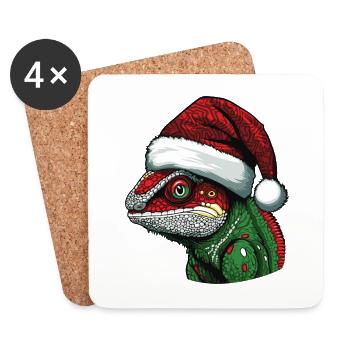 Chameleon Christmas Animal Portrait Xmas - Coasters (set of 4) - white - Front