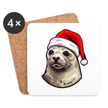 Seal Seal Christmas Animal Portrait Xmas - Coasters (set of 4) - white - Front