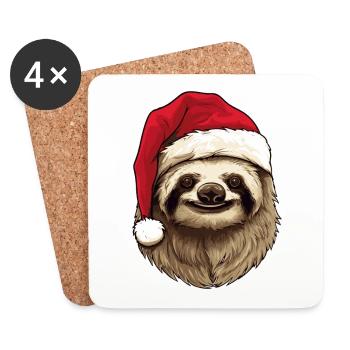 Sloth Christmas Animal Portrait Xmas - Coasters (set of 4) - white - Front