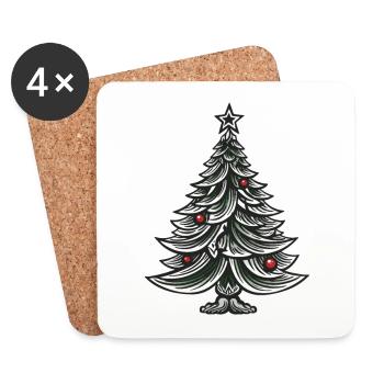 Sapin de Noël Noël - Dessous de verre (lot de 4) - blanc - Devant