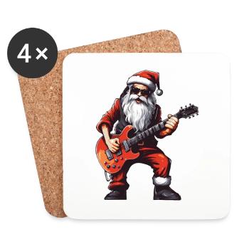 Weihnachtsmann Gitarre Santa - Untersetzer (4er-Set) - Weiß - Vorne