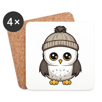 Owl Winter Comic Illustration - Coasters (set of 4) - white - Front
