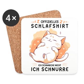 Offizielles Schlafshirt personalisiert mit Katze - Untersetzer (4er-Set) - Weiß - Vorne