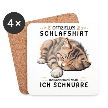 Offizielles Schlafshirt personalisiert mit Katze - Untersetzer (4er-Set) - Weiß - Vorne
