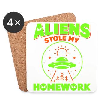 Retour À l’École, Retour À L’École, Alien, Étudiant École - Dessous de verre (lot de 4) - blanc - Devant