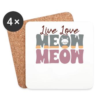 Live Love Meow Meow - Drôle de Chats Maman Rétro - Dessous de verre (lot de 4) - blanc - Devant
