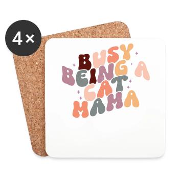 Occupé à être une maman de chat - Funny Cat Mom Retro - Dessous de verre (lot de 4) - blanc - Devant