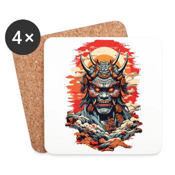 Japanese Oni Demon Vaporwave Vintage Design - Coasters (set of 4) - white - Front