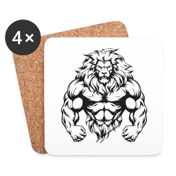 Lion Musculation Muscles Workout Gym - Dessous de verre (lot de 4) - blanc - Devant