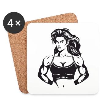 Femme Muscles Musculation Fitness Gym - Dessous de verre (lot de 4) - blanc - Devant