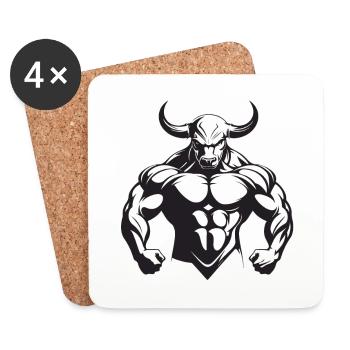 Bull Bull Gym Musculation Muscles - Dessous de verre (lot de 4) - blanc - Devant