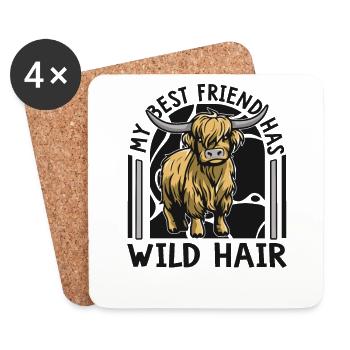 My Best Friend Has Wild Hair Highland Cow - Coasters (set of 4) - white - Front