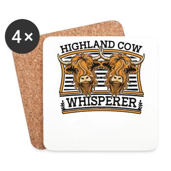 Highland Cow Whisperer Éleveur de vaches Highland - Dessous de verre (lot de 4) - blanc - Devant