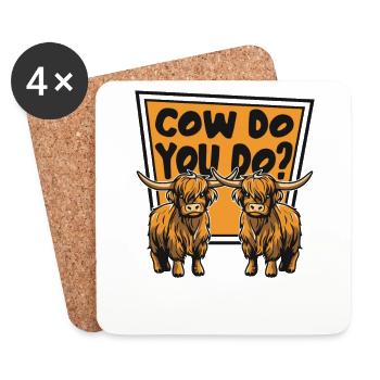 Cow Do You Do Highland Cow Scottish Cattle - Coasters (set of 4) - white - Front