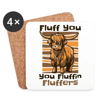 Fluff dich, du fluffende Fluffers Highland Cow - Untersetzer (4er-Set) - Weiß - Vorne