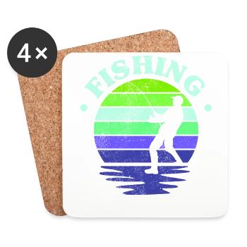 Angel, Angler, Fischer Fischen und Hecht Angeln - Untersetzer (4er-Set) - Weiß - Vorne
