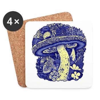 Verschnörkelter blauer Pilz Natur Liebhaber Blumen - Untersetzer (4er-Set) - Weiß - Vorne