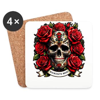 Memento Mori Verzierter Totenkopf Blumen-Tattoo Stoisch - Untersetzer (4er-Set) - Weiß - Vorne