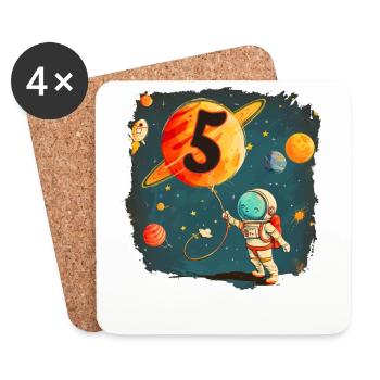 Astronaut Boy 5th Birthday Colorful Universe - Coasters (set of 4) - white - Front