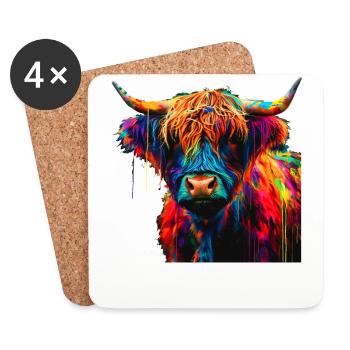Mignon Highland Vache Scottish Highlands Coloré - Dessous de verre (lot de 4) - blanc - Devant