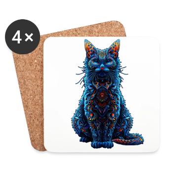 Intricate Psychedelic Fractal Cat Rave Mushroom - Coasters (set of 4) - white - Front