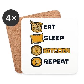 Eat Sleep Bitcoin Repeat Crypto-monnaie Blockchain - Dessous de verre (lot de 4) - blanc - Devant