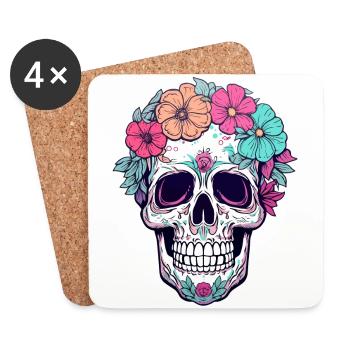 Crâne humain et fleurs 31 - Dessous de verre (lot de 4) - blanc - Devant