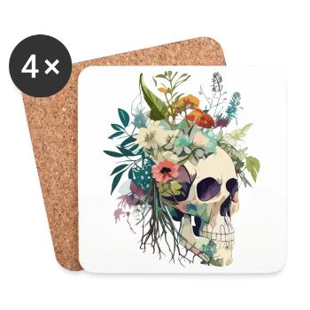 Crâne humain et fleurs 27 - Dessous de verre (lot de 4) - blanc - Devant