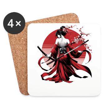 Japanese Samurai Floral Warrior Flower Sakura - Coasters (set of 4) - white - Front