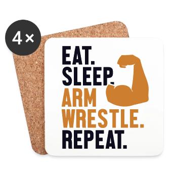 Eat Sleep Arm Wrestle Repeat Exercise Trainer Arm - Coasters (set of 4) - white - Front