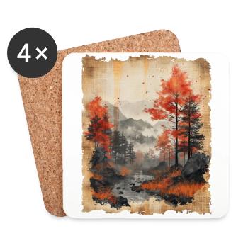 Paysage classique Papyrus défilement Onsen japonais - Dessous de verre (lot de 4) - blanc - Devant