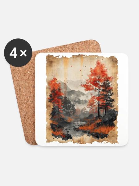 Classic Scenery Papyrus Scroll Onsen Japanese - Coasters (set of 4) - white
