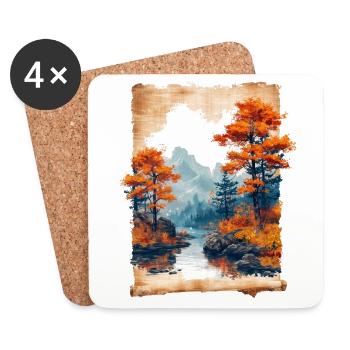 Paysage classique Papyrus défilement Onsen japonais - Dessous de verre (lot de 4) - blanc - Devant