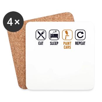 Eat Sleep Paint Cars Repeat Automotive Vehicle - Coasters (set of 4) - white - Front