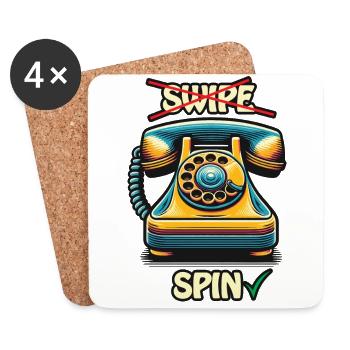 Retro-Vintage-Wählscheibentelefon Lebendige Farbe - Untersetzer (4er-Set) - Weiß - Vorne