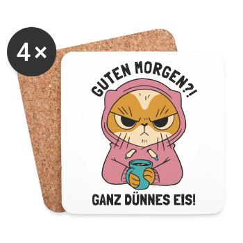 Good Morning Very Thin Ice Kitten Domestic Cat - Coasters (set of 4) - white - Front